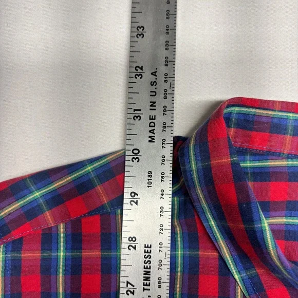 LL Bean Mens XL Red Blue Plaid Wrinkle Free Cotton Button Down Shirt 503451 - Picture 5 of 8